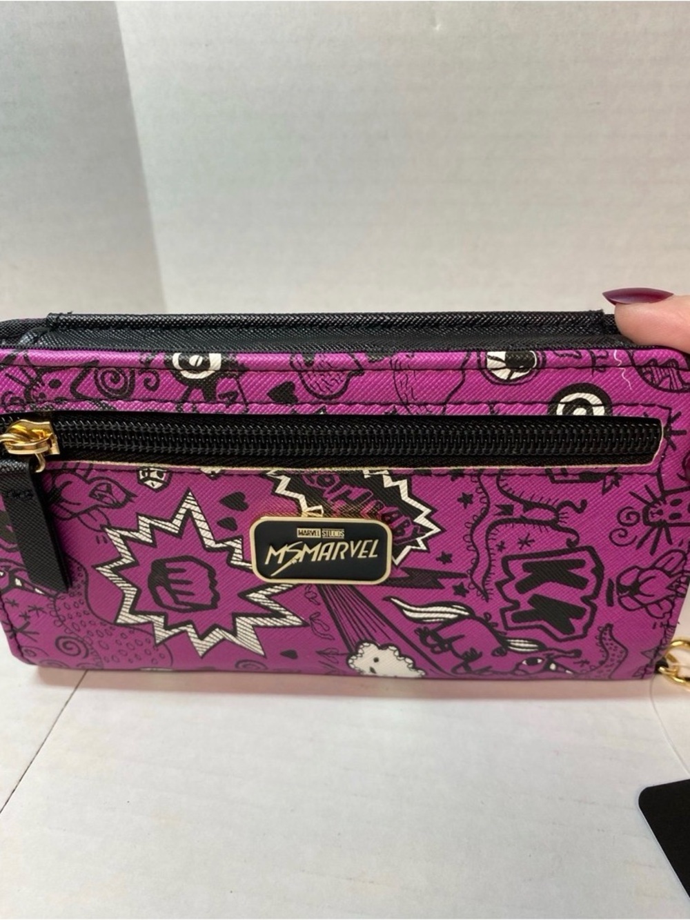 Marvel Studios Ms. Marvel Zip Around Wallet Purple Graffiti Doodle Pattern